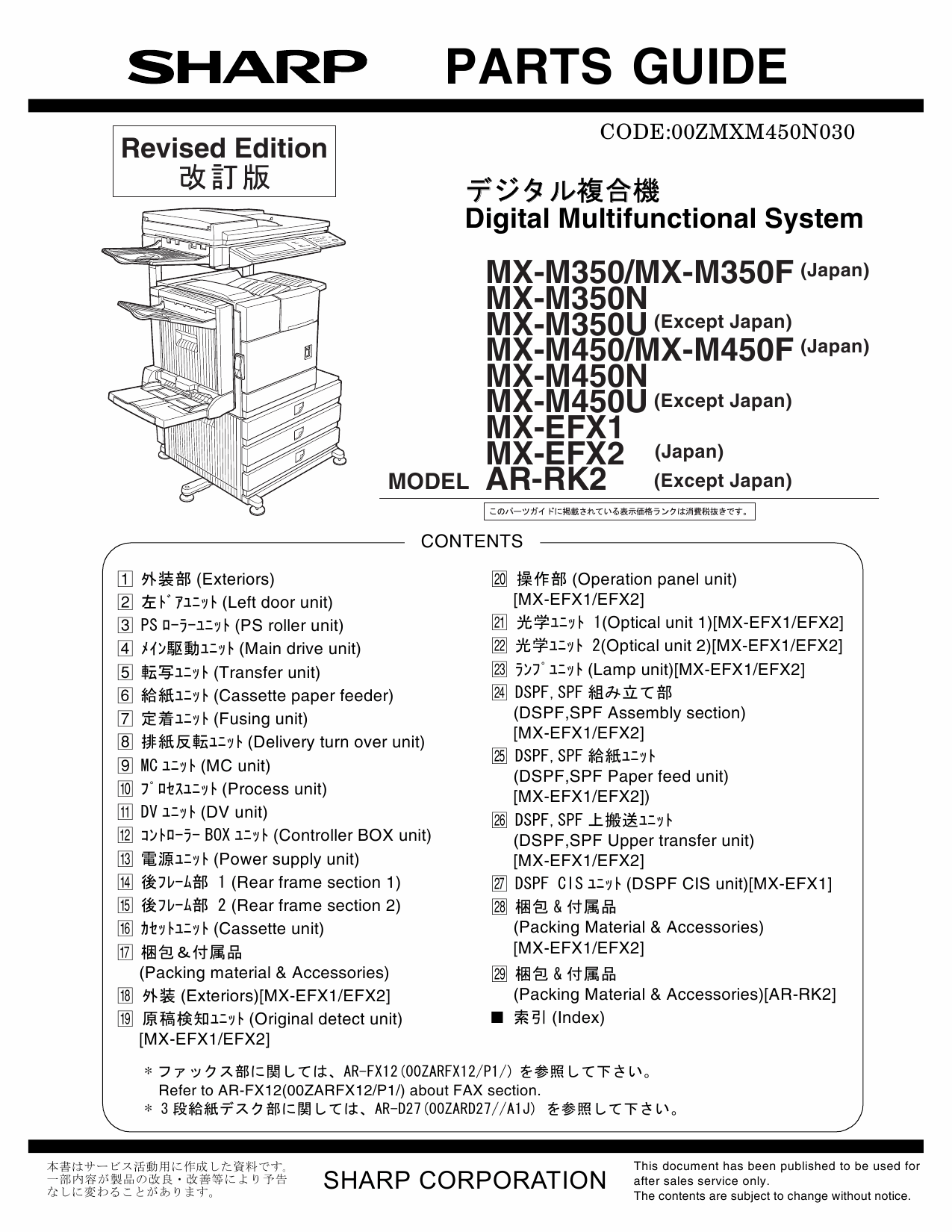 SHARP MX M350 M450 N U Parts Manual-1